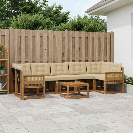 Set di divani da esterno con cuscino 8 pcs Naturale e Beige