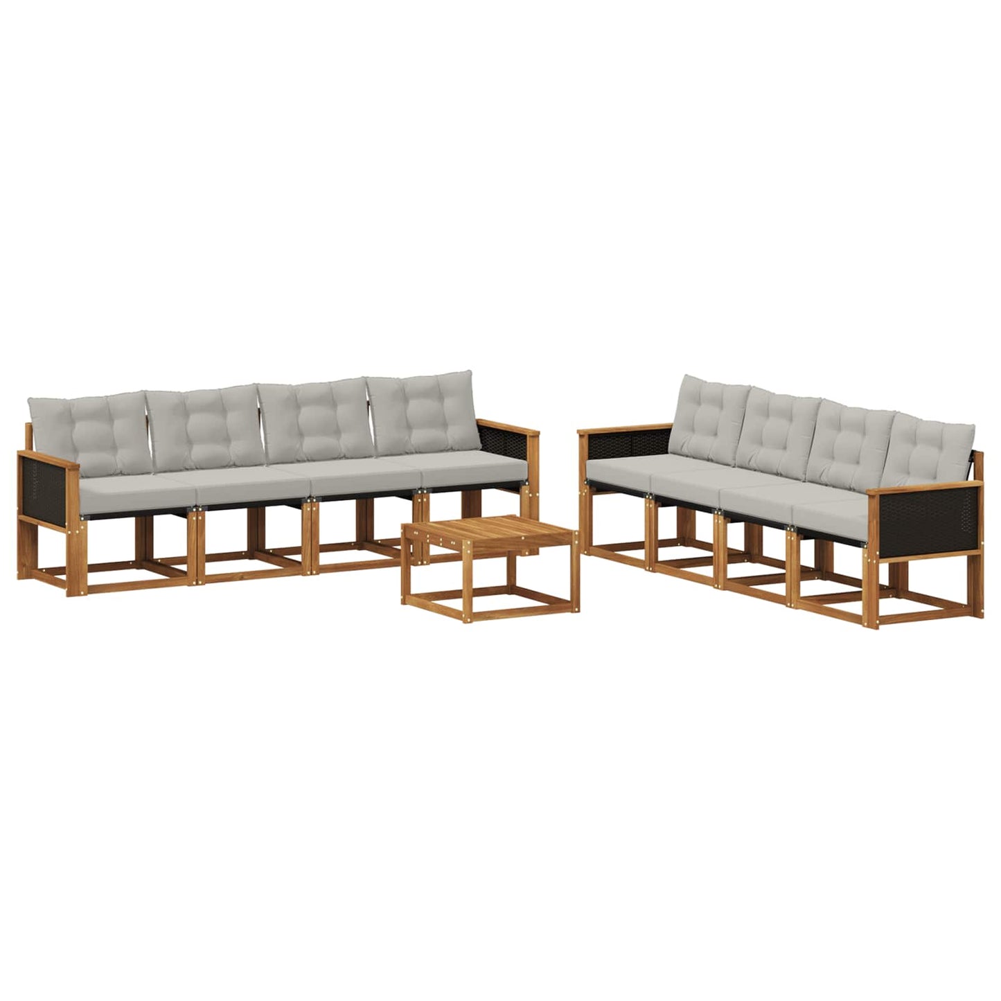 Set di divani da esterno 9 pz Naturale e Grigio Chiaro