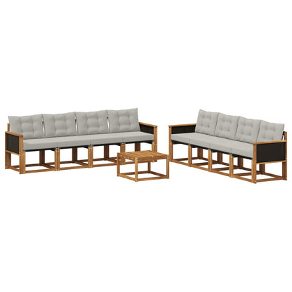 Set di divani da esterno 9 pz Naturale e Grigio Chiaro