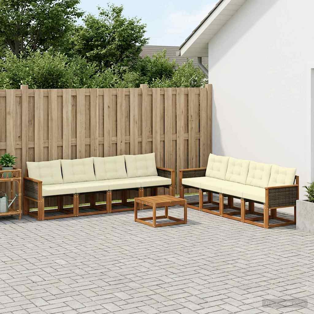 Set di divani da esterno con cuscino 9 pcs Naturale e Crema