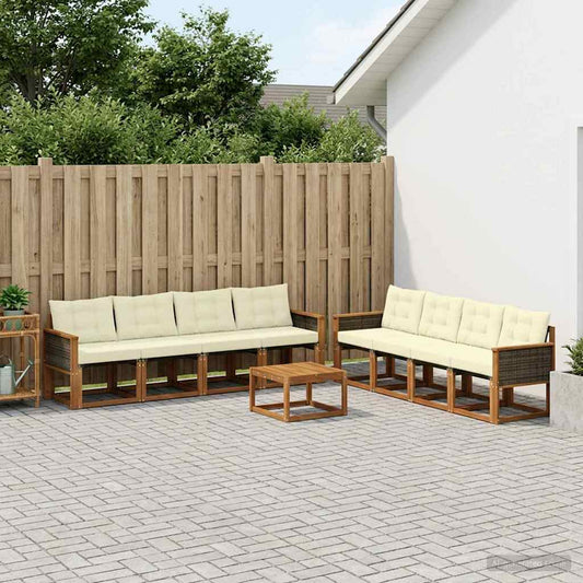 Set di divani da esterno con cuscino 9 pcs Naturale e Crema