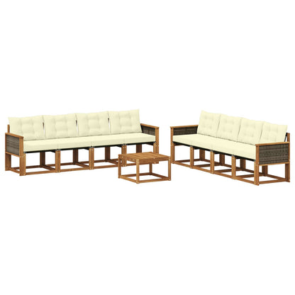 Set di divani da esterno 9 pz Naturale e Crema