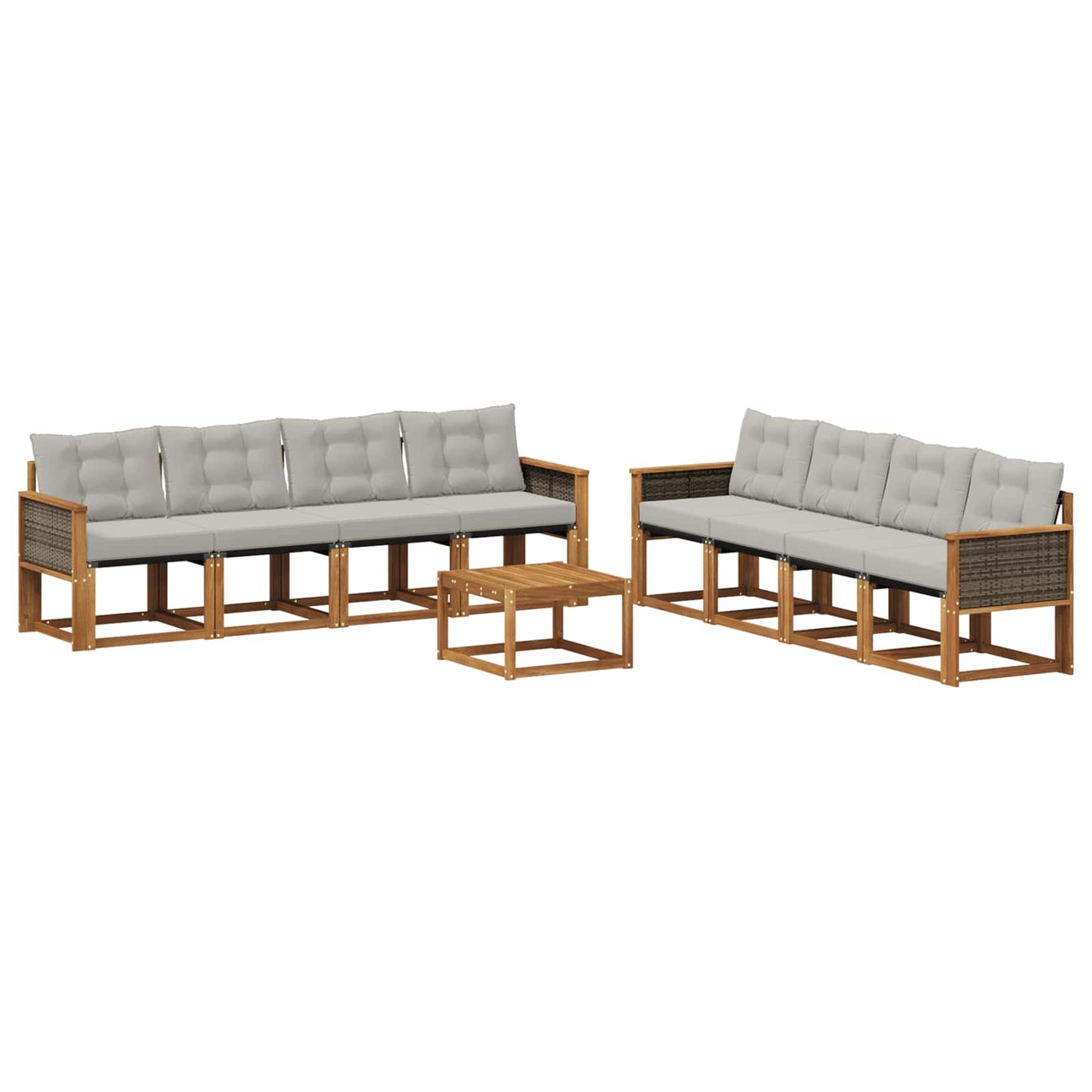 Set di divani da esterno 9 pcs Naturale e Grigio Chiaro