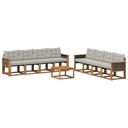 Set di divani da esterno 9 pcs Naturale e Grigio Chiaro