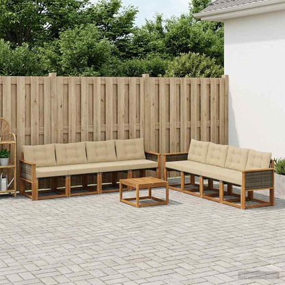 Set di divani da esterno con cuscino 9 pcs Naturale e Beige