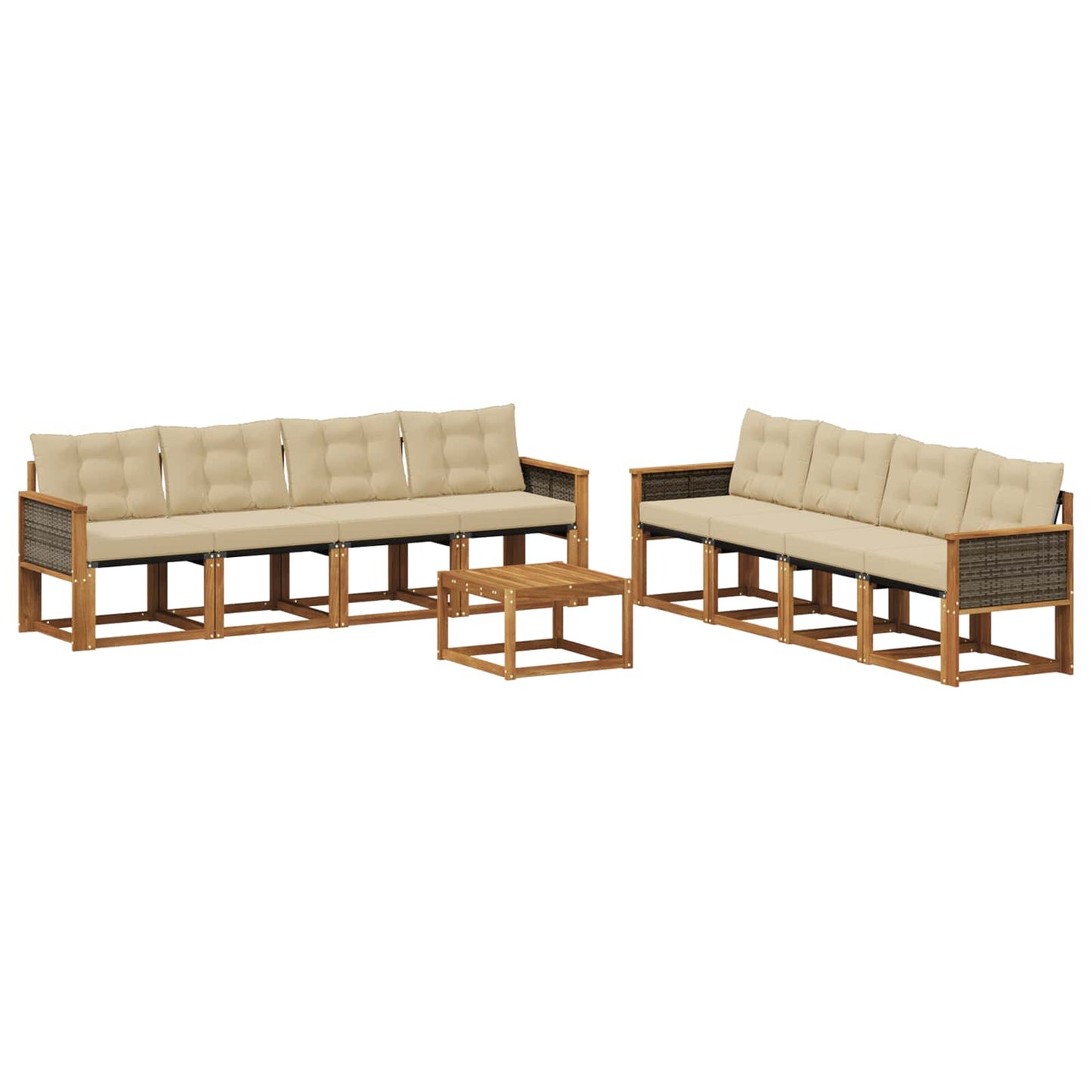 Set di divani da esterno con cuscino 9 pcs Naturale e Beige
