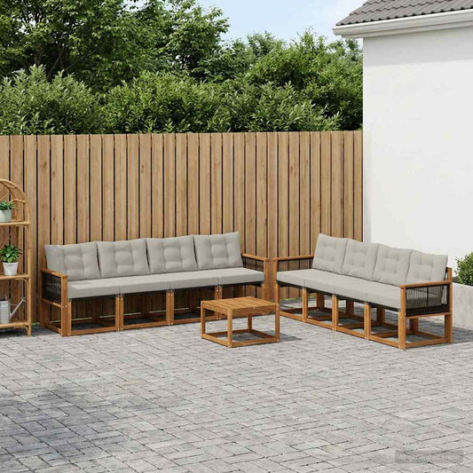 Set di divani da esterno 9 pcs Naturale e Grigio Chiaro