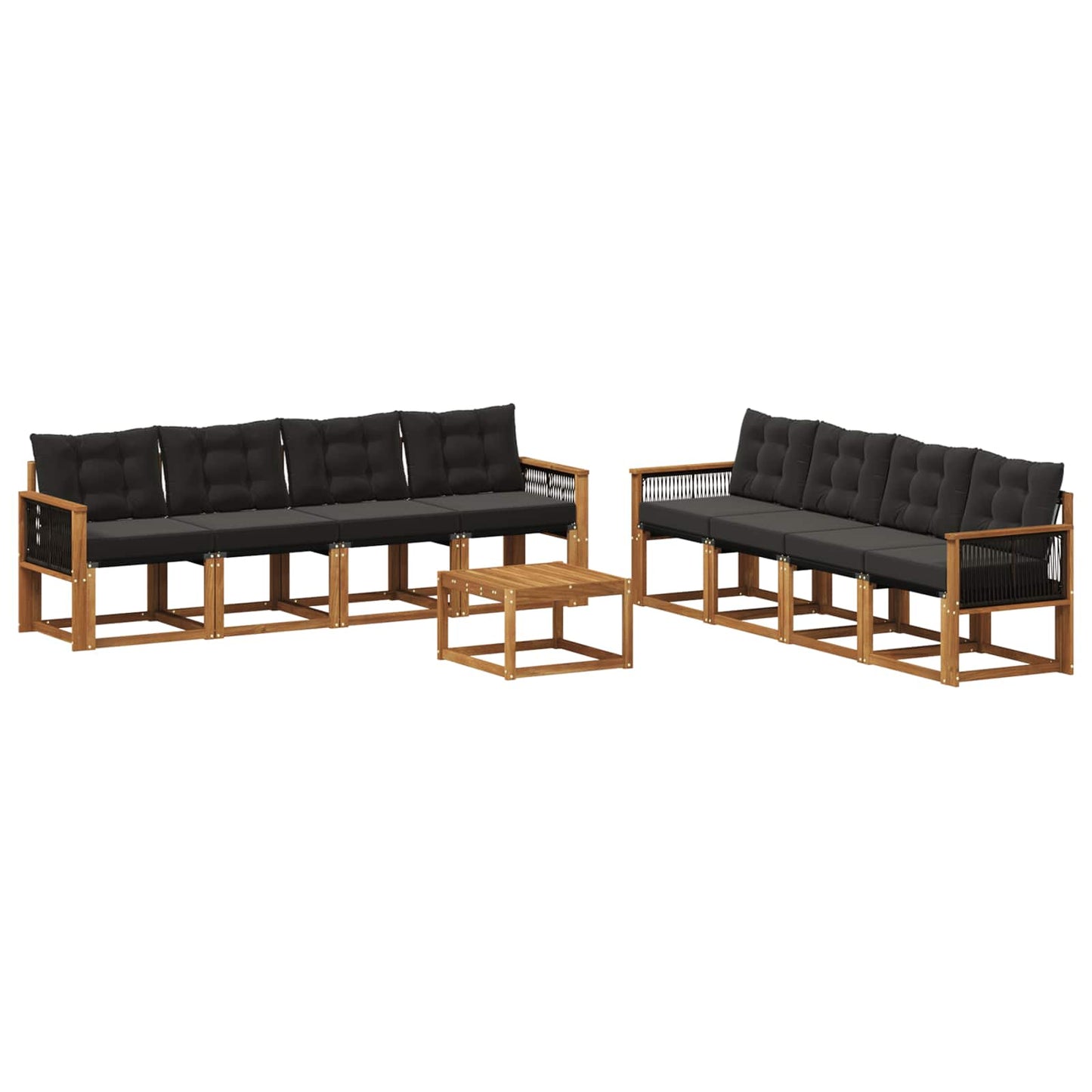 Set di divani da esterno 9 pz Naturale e Nero