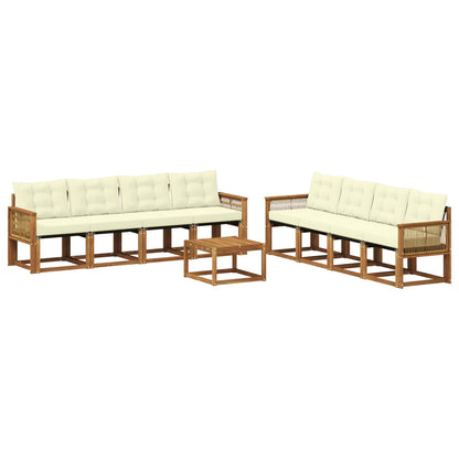 Set di divani da esterno 9 pz Naturale e Crema
