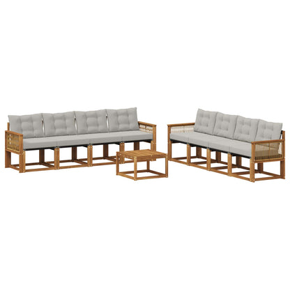 Set di divani da esterno 9 pcs Naturale e Grigio Chiaro