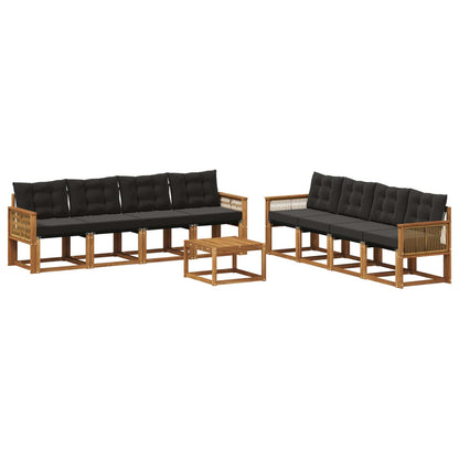 Set di divani da esterno 9 pz Naturale e Nero