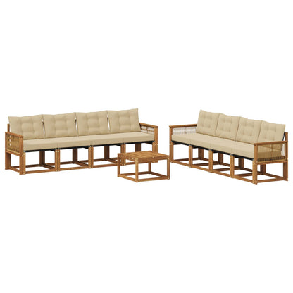 Set di divani da esterno 9 pz Naturale e Beige