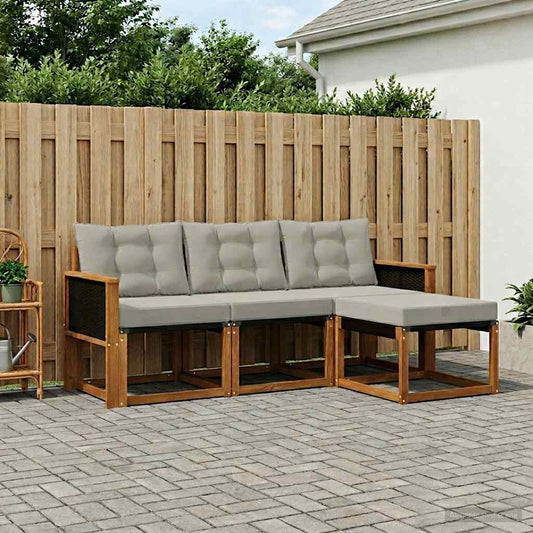 Set di divani da esterno 4 pcs Naturale e Grigio Chiaro