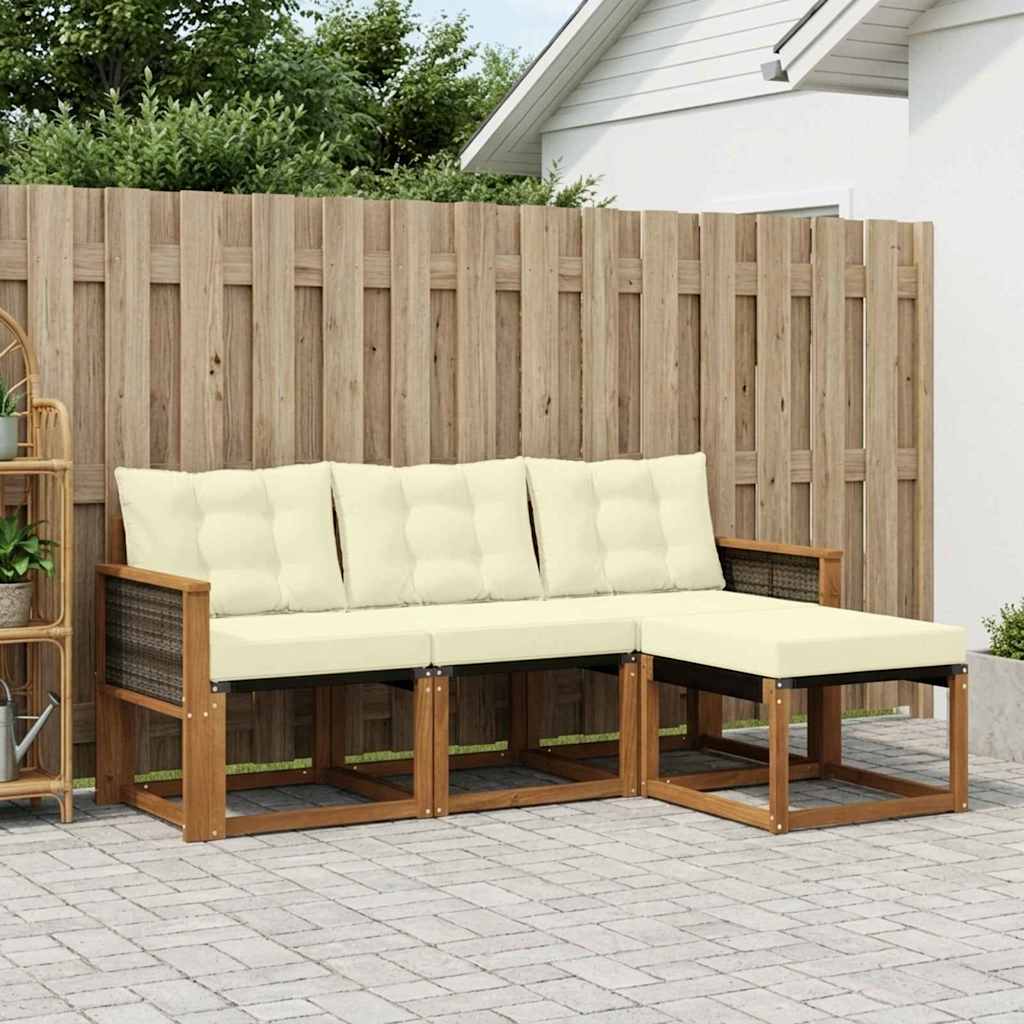 Set di divani da esterno con cuscino 4 pcs Naturale e Crema | homemem39