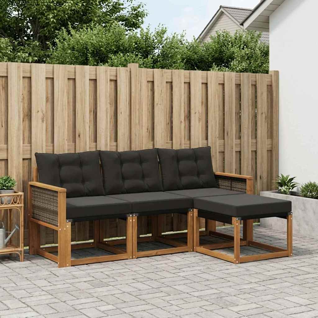 Set di divani da esterno con cuscino 4 pcs Naturale e Nero