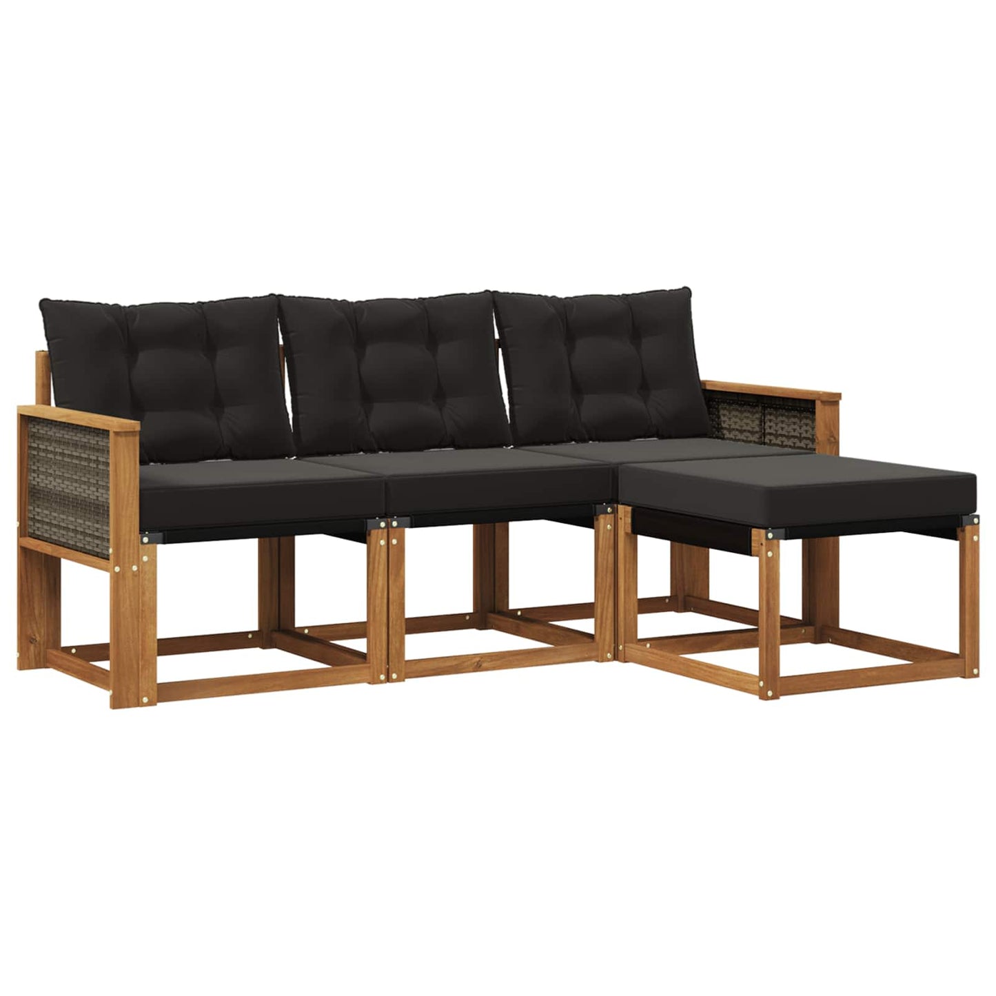 Set di divani da esterno con cuscino 4 pcs Naturale e Nero