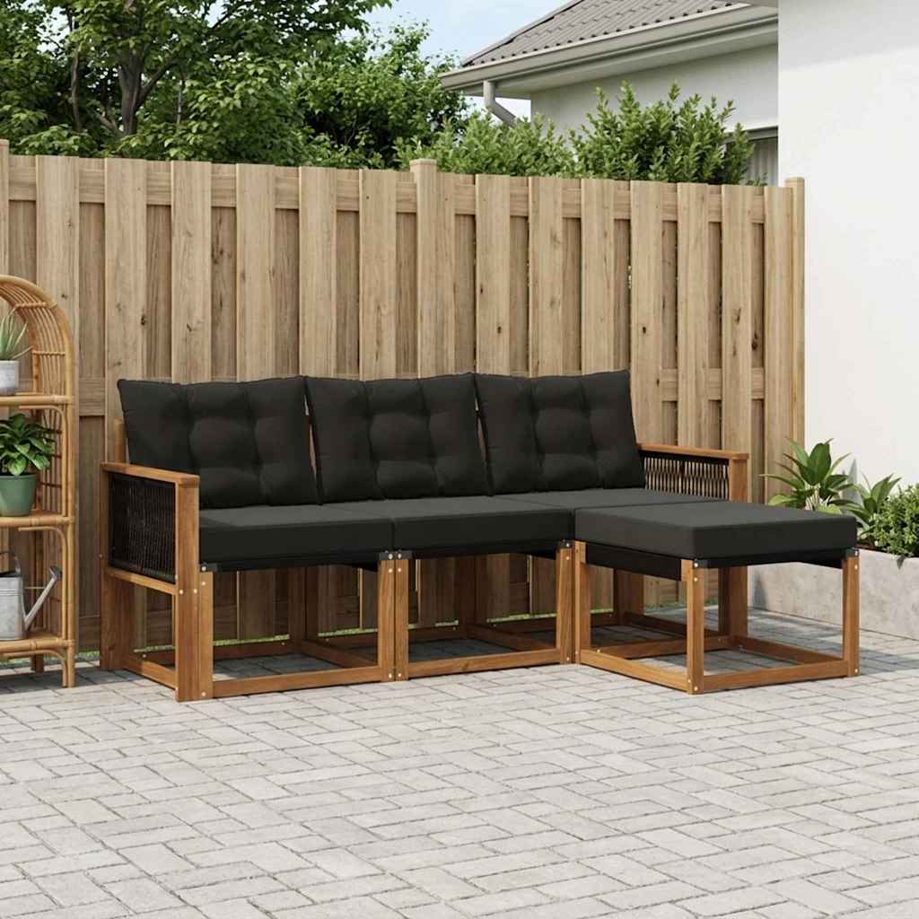 Set di divani da esterno con cuscino 4 pcs Naturale e Nero | homemem39