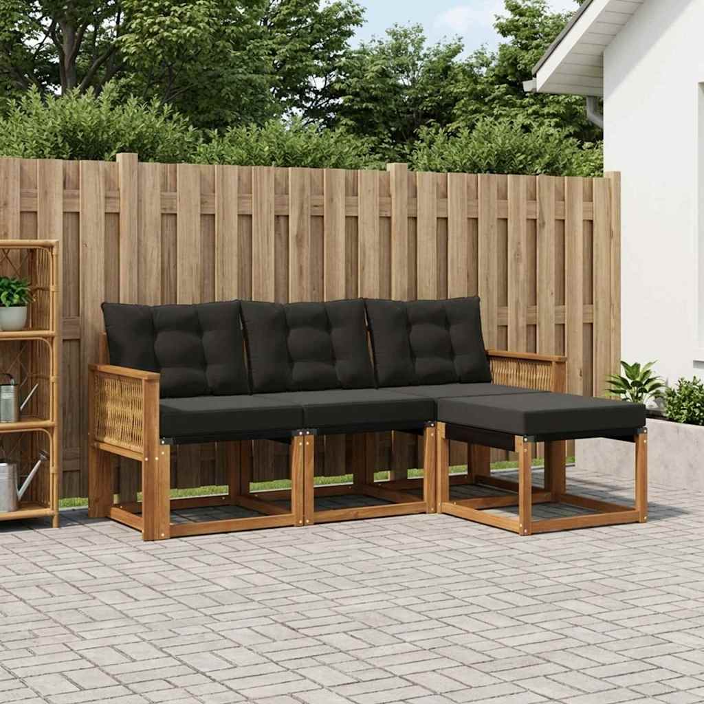 Set di divani da esterno con cuscino 4 pcs Naturale e Nero