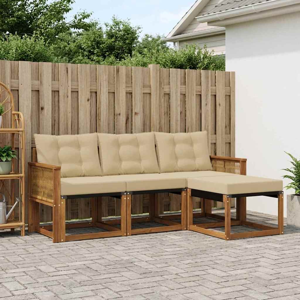 Set di divani da esterno con cuscino 4 pcs Naturale e Beige | homemem39