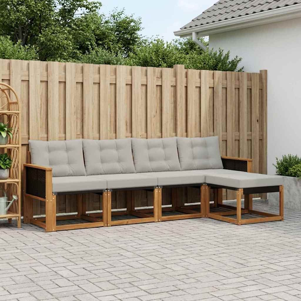 Set di divani da esterno 5 pcs Naturale e Grigio Chiaro | homemem39