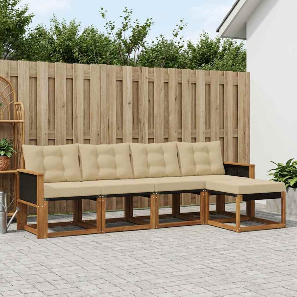 Set di divani da esterno con cuscino 5 pcs Naturale e Beige
