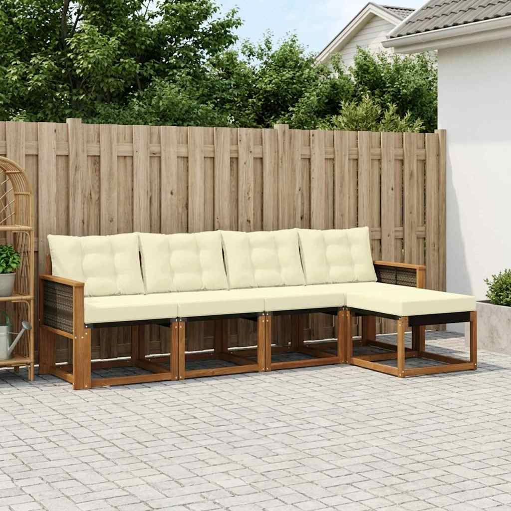 Set di divani da esterno con cuscino 5 pcs Naturale e Crema | homemem39
