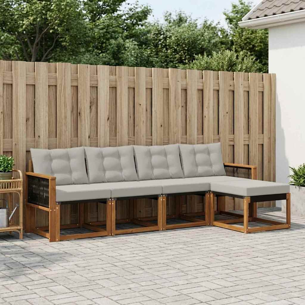Set di divani da esterno 5 pcs Naturale e Grigio Chiaro | homemem39