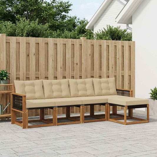 Set di divani da esterno con cuscino 5 pcs Naturale e Beige | homemem39