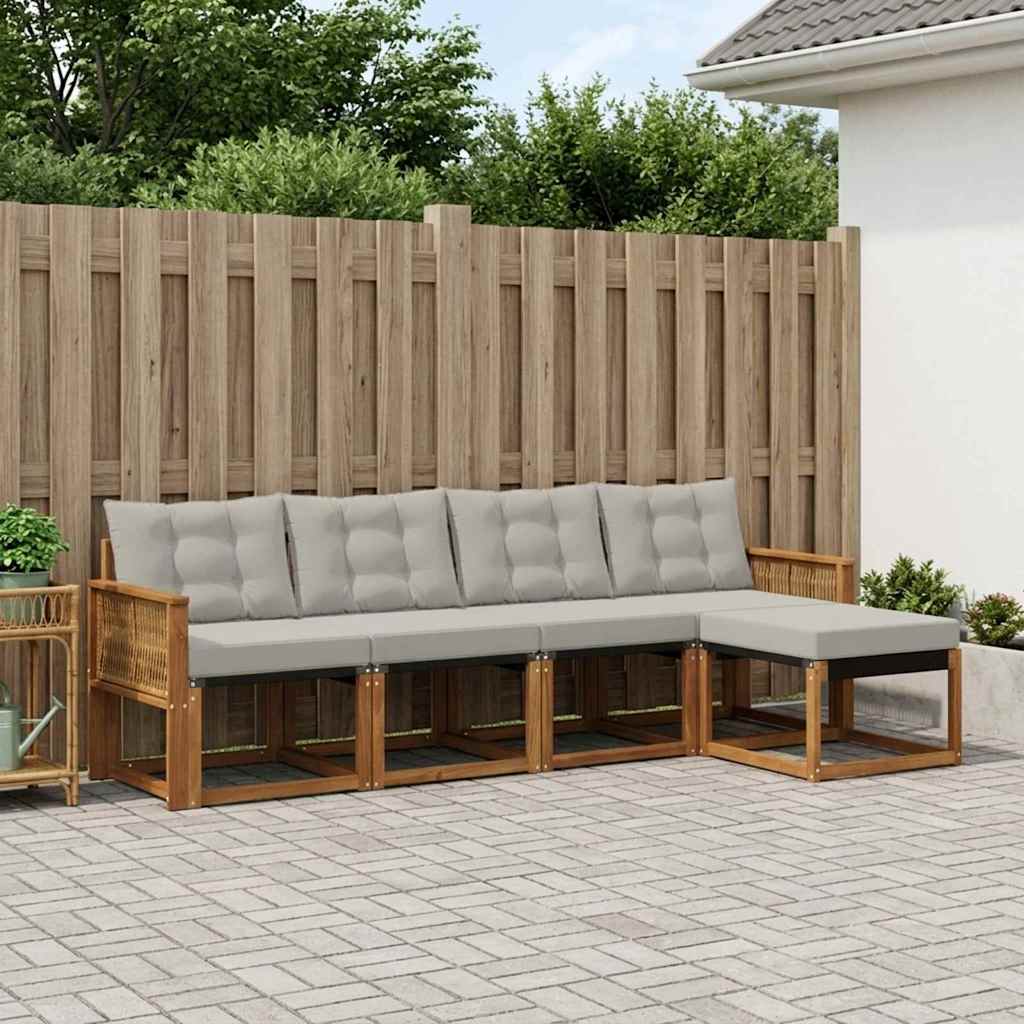 Set di divani da esterno 5 pcs Naturale e Grigio Chiaro | homemem39