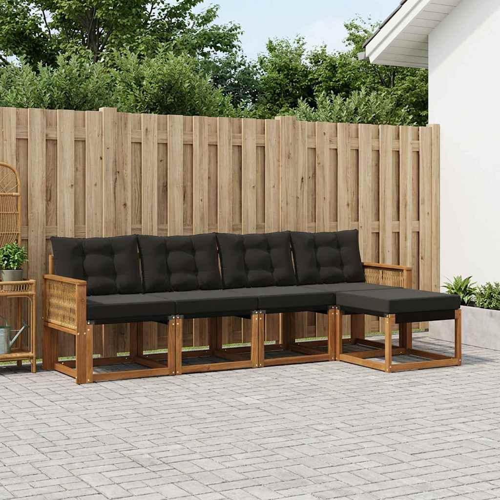 Set di divani da esterno con cuscino 5 pcs Naturale e Nero | homemem39
