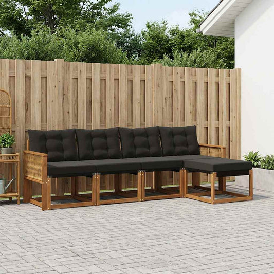 Set di divani da esterno con cuscino 5 pcs Naturale e Nero | homemem39