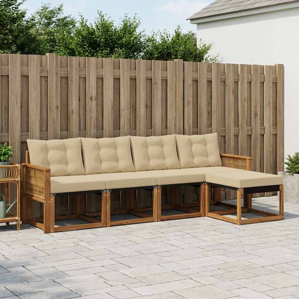 Set di divani da esterno con cuscino 5 pcs Naturale e Beige
