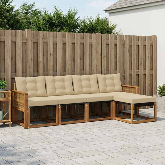 Set di divani da esterno con cuscino 5 pcs Naturale e Beige