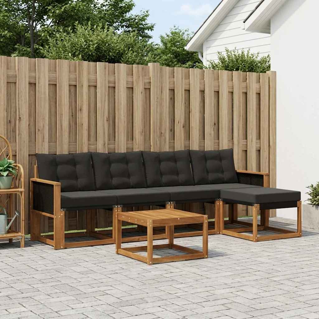 Set di divani da esterno con cuscino 6 pcs Naturale e Nero