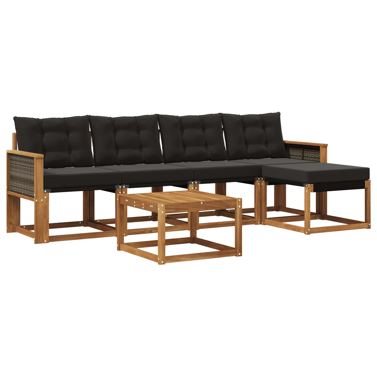 Set di divani da esterno con cuscino 6 pcs Naturale e Nero | homemem39