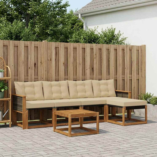 Set di divani da esterno con cuscino 6 pcs Naturale e Beige | homemem39