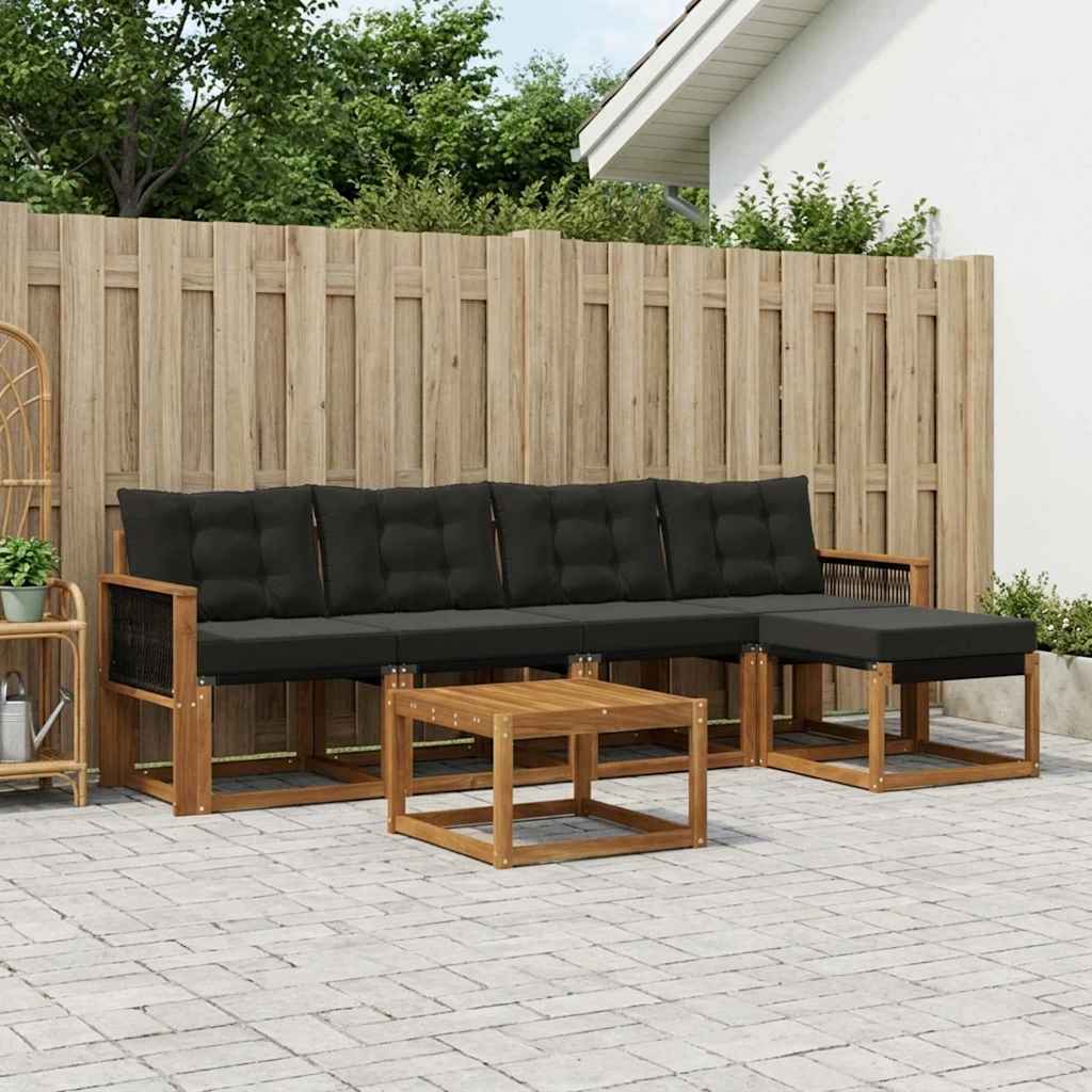 Set di divani da esterno con cuscino 6 pcs Naturale e Nero | homemem39