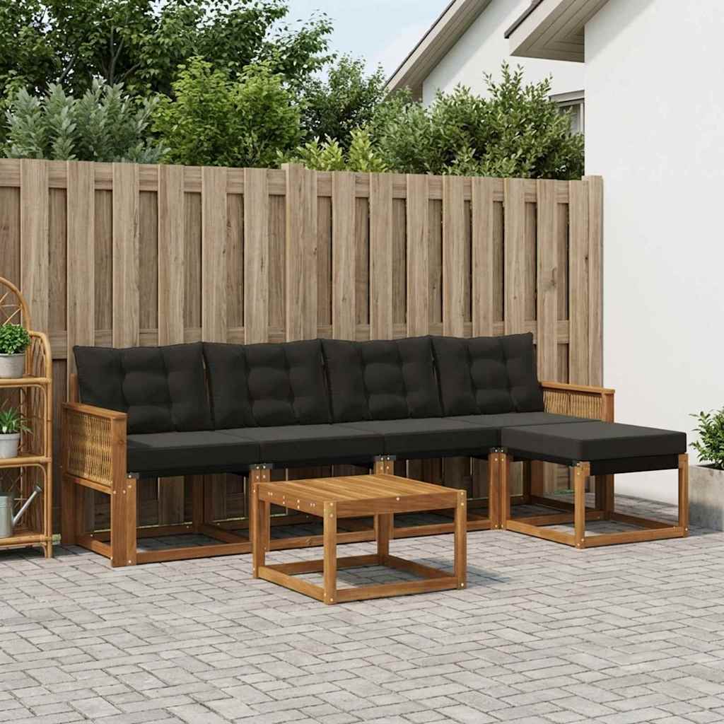 Set di divani da esterno con cuscino 6 pcs Naturale e Nero | homemem39