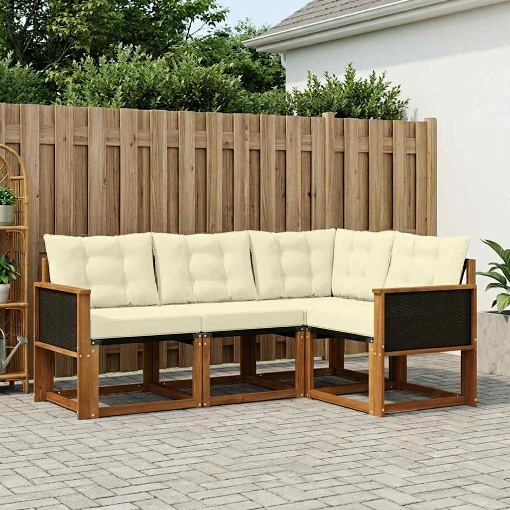 Set di divani da esterno con cuscino 4 pcs Naturale e Crema