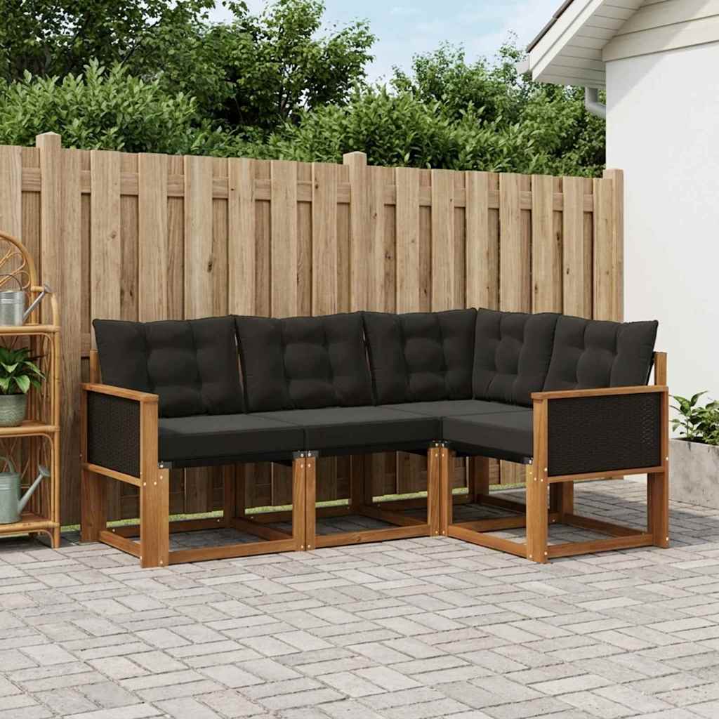 Set di divani da esterno con cuscino 4 pcs Naturale e Nero