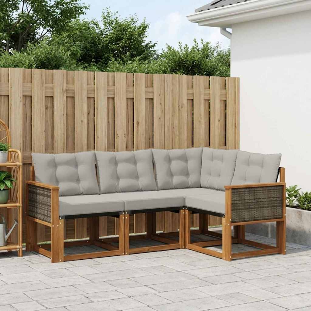 Set di divani da esterno 4 pcs Naturale e Grigio Chiaro