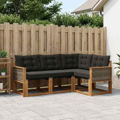 Set di divani da esterno con cuscino 4 pcs Naturale e Nero
