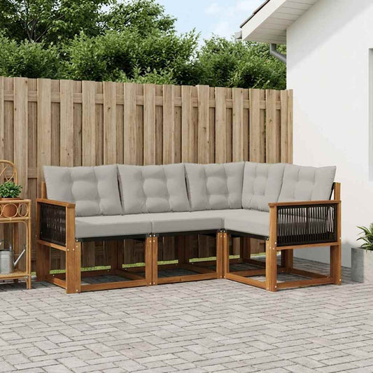Set di divani da esterno 4 pcs Naturale e Grigio Chiaro