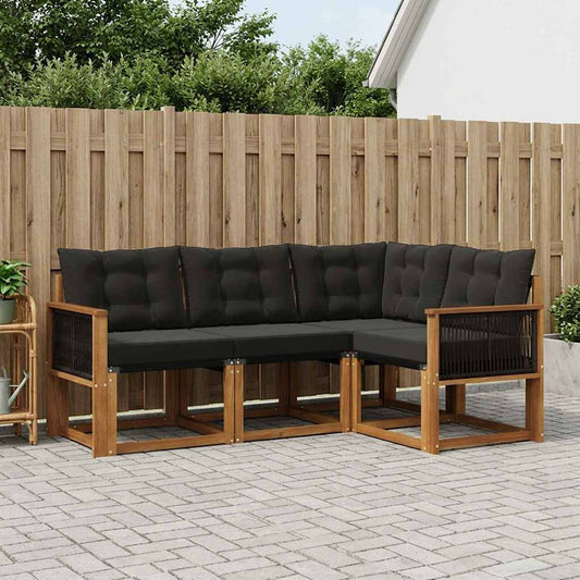 Set di divani da esterno con cuscino 4 pcs Naturale e Nero