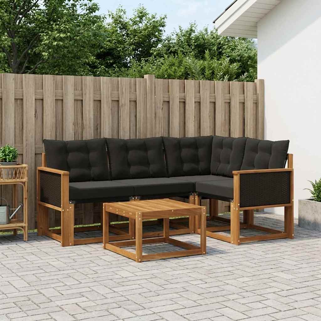 Set di divani da esterno con cuscino 5 pcs Naturale e Nero