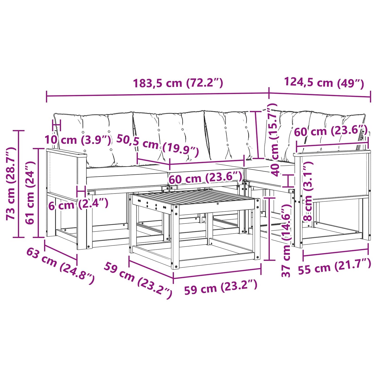 Set di divani da esterno con cuscino 5 pcs Naturale e Beige | homemem39