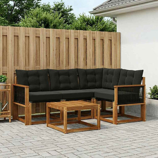 Set di divani da esterno con cuscino 5 pcs Naturale e Nero | homemem39
