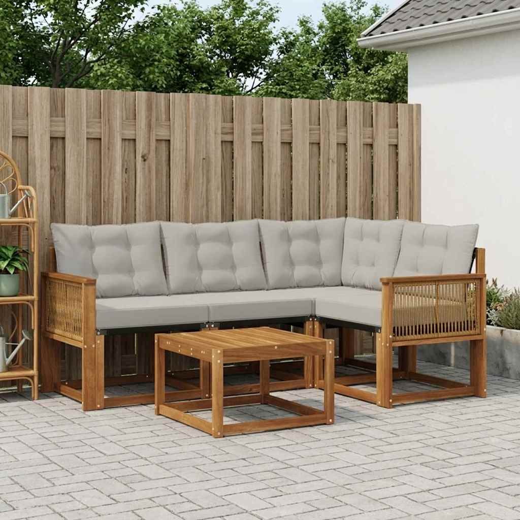 Set di divani da esterno 5 pcs Naturale e Grigio Chiaro | homemem39