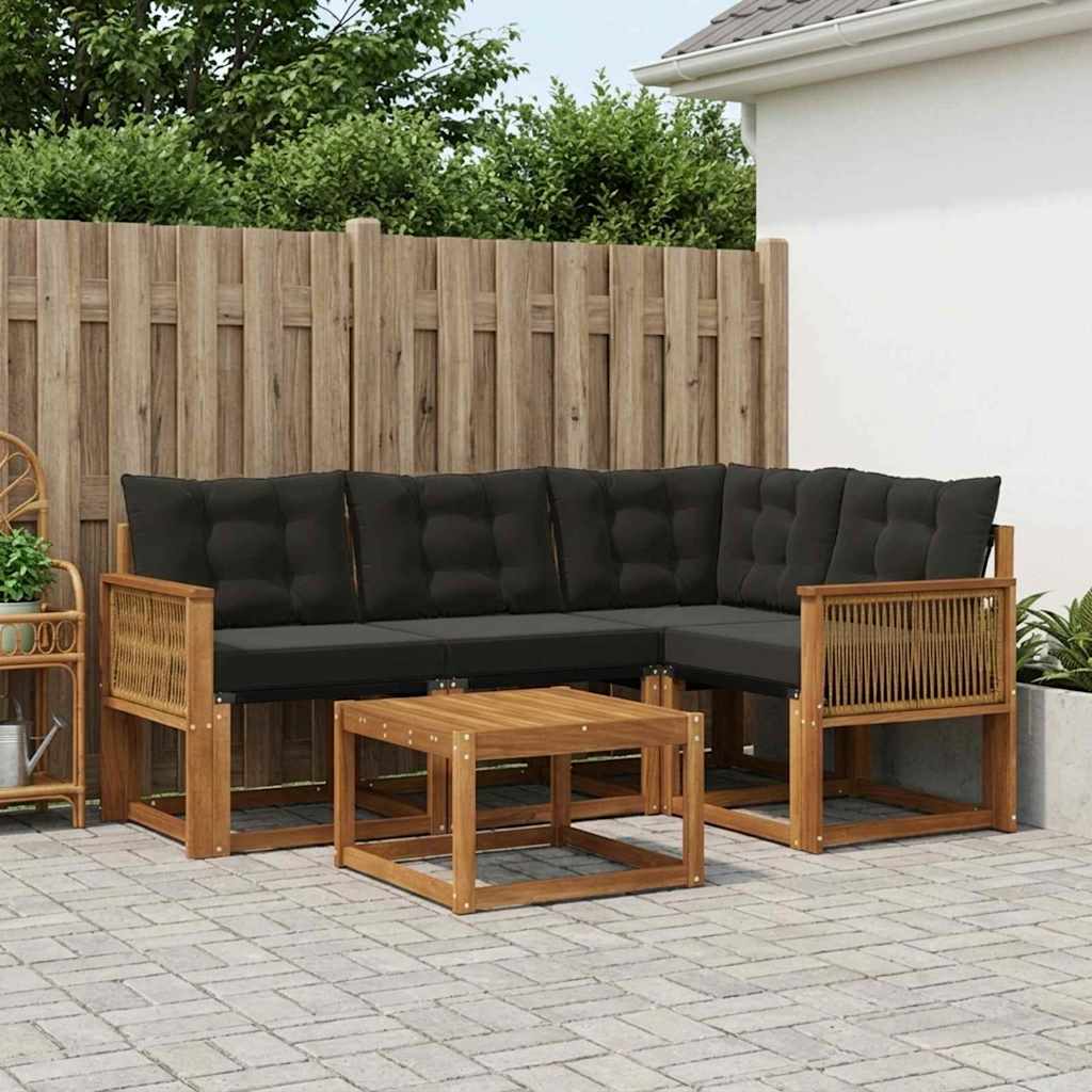 Set di divani da esterno con cuscino 5 pcs Naturale e Nero