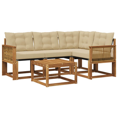 Set di divani da esterno con cuscino 5 pcs Naturale e Beige | homemem39